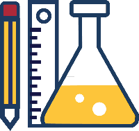 Icon with a pencil, ruler, and bubbling beaker