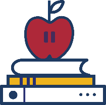 Graphic of an apple on top of a stack of books